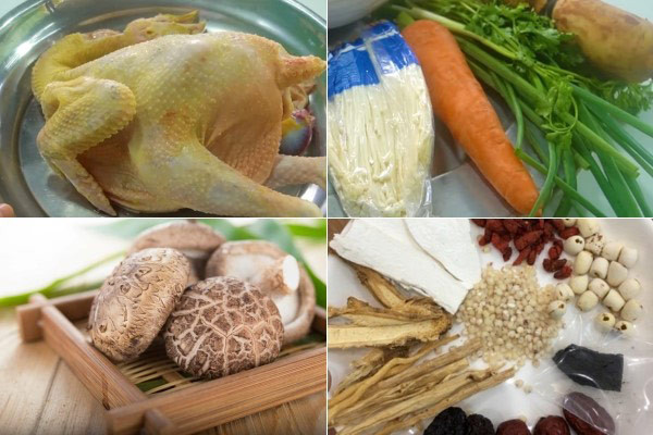 Nguyên liệu đầy đủ để chế biến món lẩu gà thuốc bắc truyền thống